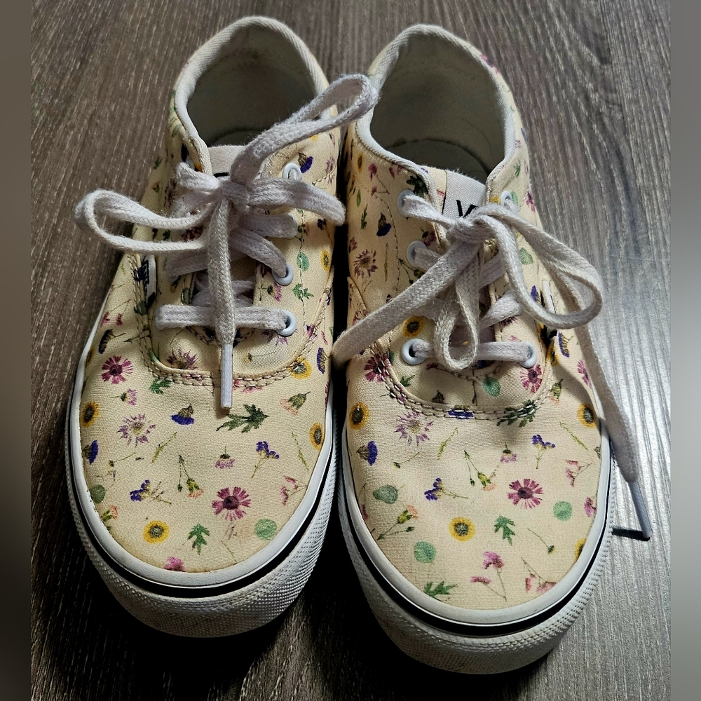 Girls Vans Cream floral sneakers lowtop size 1